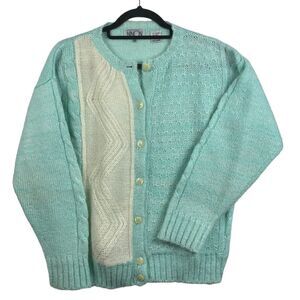 Ninon Wm’s Sz Sm Mint White Wool Blend Button Down Cardigan Vtg